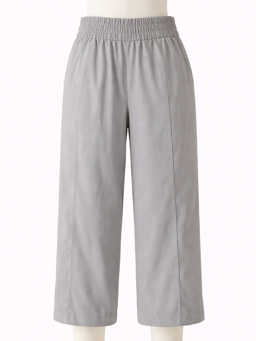 Cynthia Rowley Cropped Flowy Pull-On Pants – Light Gray Elastic Waist Wide Leg